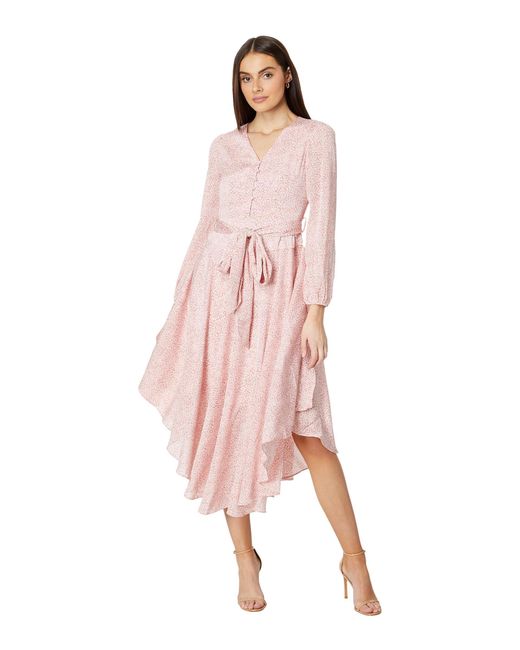 Vince Camuto Pink V Neck Tie Waist Maxi Dress-l