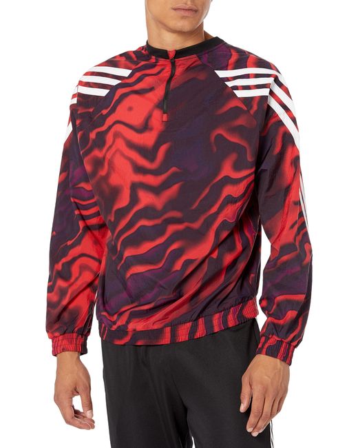 Adidas Red Mens Future Icon All Over Print Crewneck Sweatshirt for men