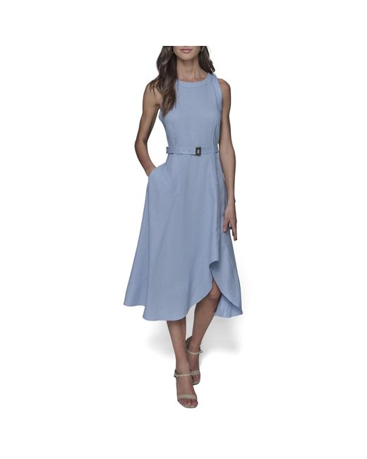 Karl Lagerfeld Women's Blue Paris Light Scoop Neck Sleeveless Midi Dress