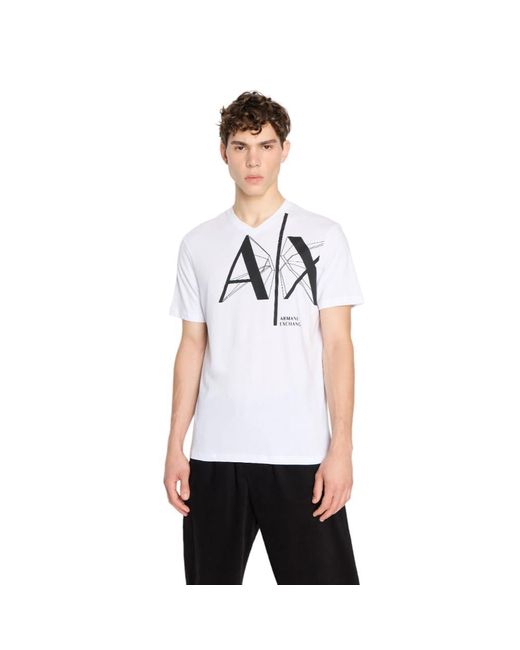 Emporio Armani White A | X Armani Exchange Regular Fit V Neck Ax Logo Tee for men