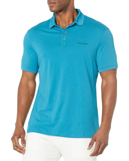 Emporio Armani Blue A | X Armani Exchange Short Sleeve Milano/new York Logo Jersey Polo Shirt for men