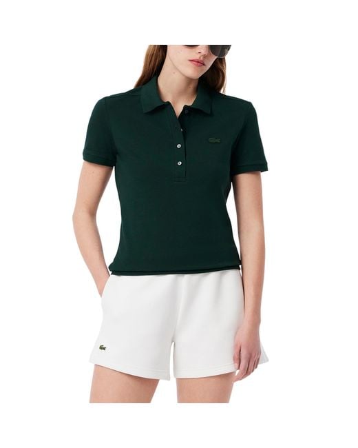 Lacoste Women's Green Slim Fit Stretch Mini Pique Polo Shirt