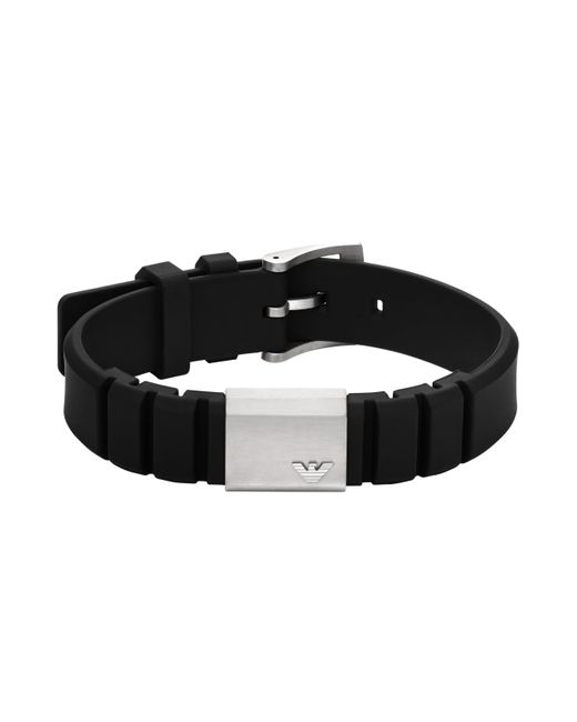 Emporio Armani Black Silicone And Silver Stainless Steel Id Bracelet for men