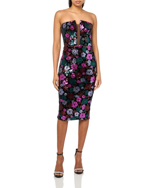 Dress the Population Women's Blue Erica Scattered Floral Sequin On