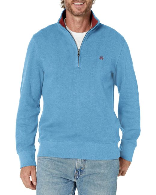 Brooks Brothers Blue Regular Fit Ribbed French Terry Long Sleeve Half-zip Sweater for men