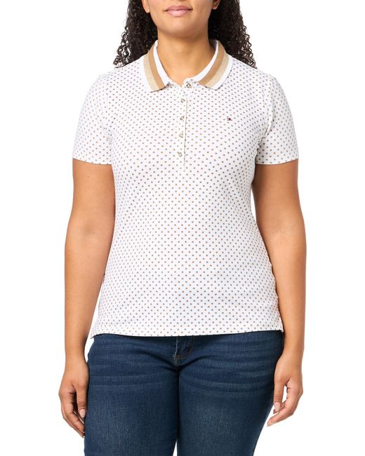 Tommy Hilfiger White S Short Sleeve Dot Print Cotton Pique Sportswear Top