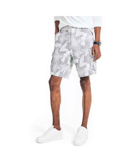 Nautica White Mens 8.5" Printed Cargo Shorts for men