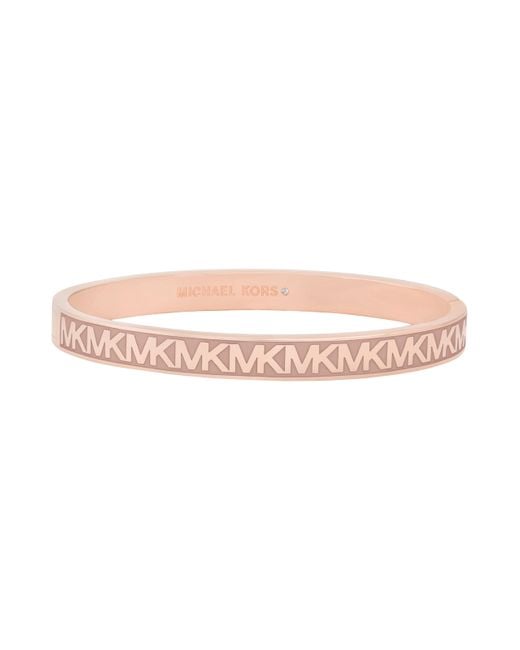 Michael Kors Mk Logo Pink And Rose Gold-tone Brass Bangle Bracelet