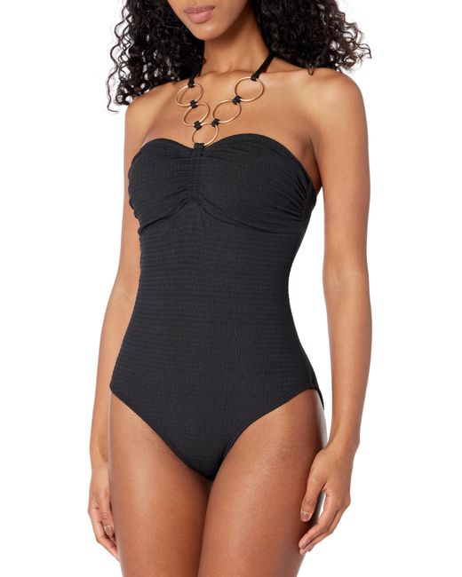 Shoshanna Blue Standard Ring Cinched One Piece