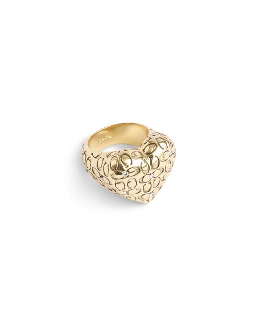 COACH Metallic S Signature Quilted Heart Cocktail Ring