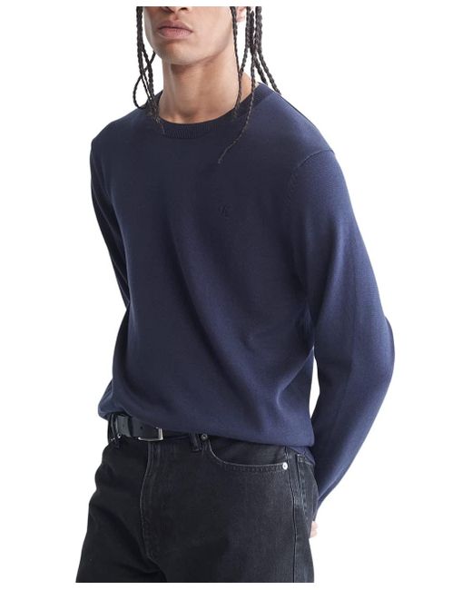 Calvin Klein Blue Supima Cotton Solid Monogram Logo Sweater for men