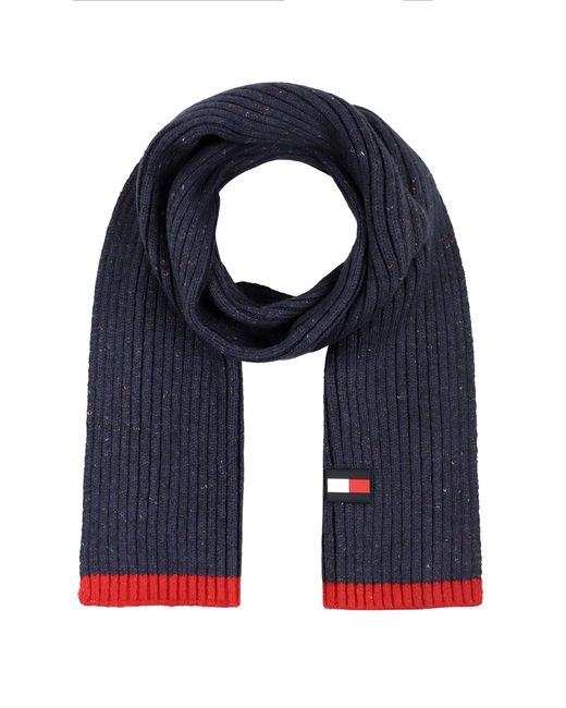 Tommy Hilfiger Blue Rubber Flag Patch Tipped Rib Scarf for men