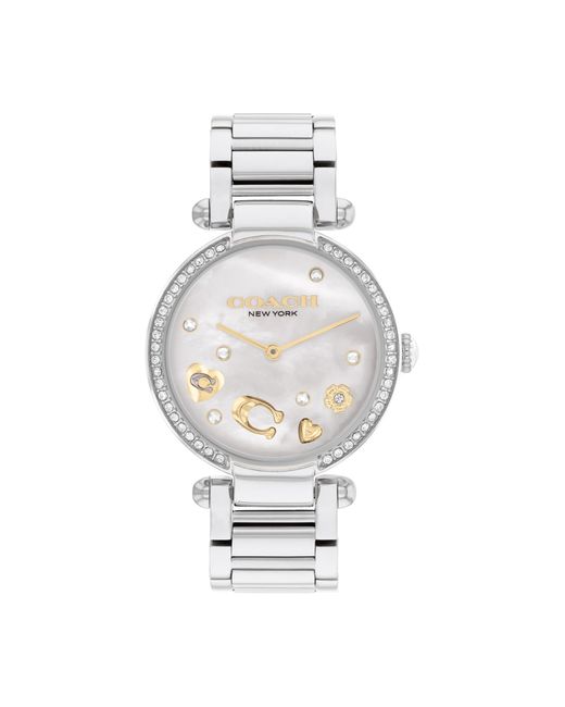 COACH White Stainless Steel Wristwatch With Crystals - Water Resistant 3 Atm/30 Meters - Premium Fashion Timepiece For Her - Perfect For Day