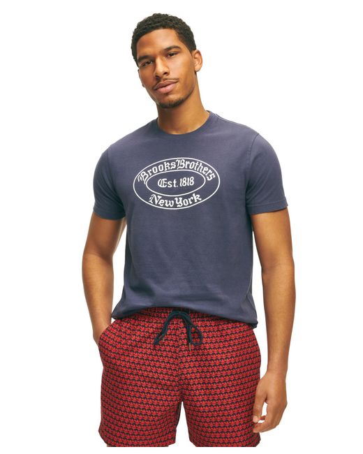 Brooks Brothers Blue Regular Fit Label Graphic Short Sleeve T-shirt for men