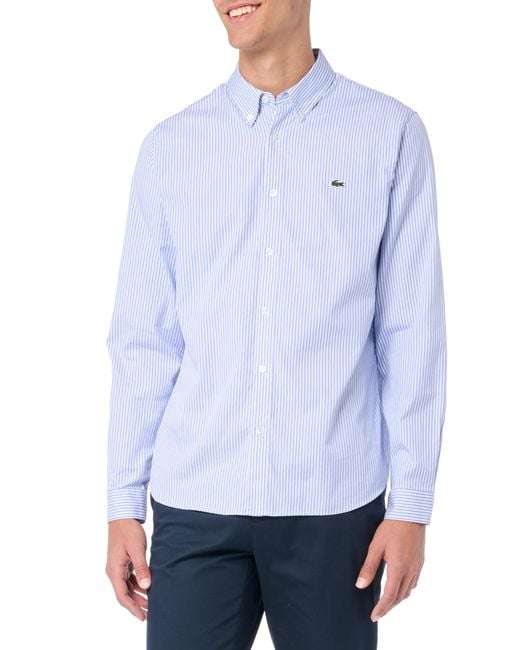 Lacoste Blue Regular Fit Long Sleeve Button Down Stripe Shirt for men