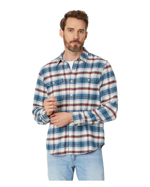 Lucky Brand Blue Plaid Workwear Cloud Soft Long Sleeve Flannel Top ( Plaid) Clothing for men