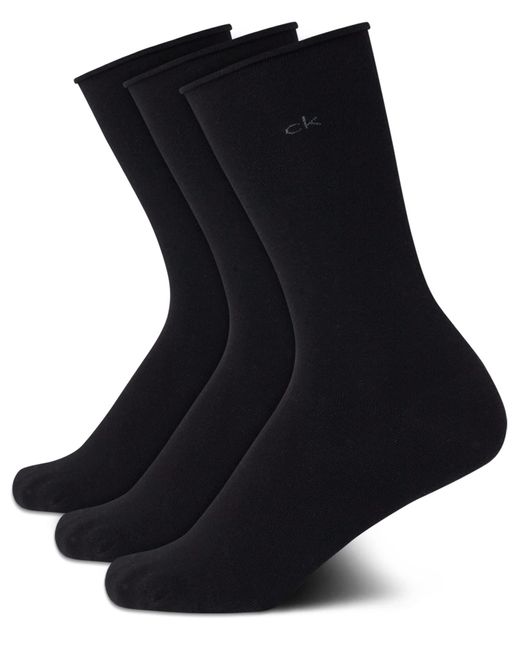 Calvin Klein Black 3 Pack Cotton Roll Top Crew Socks