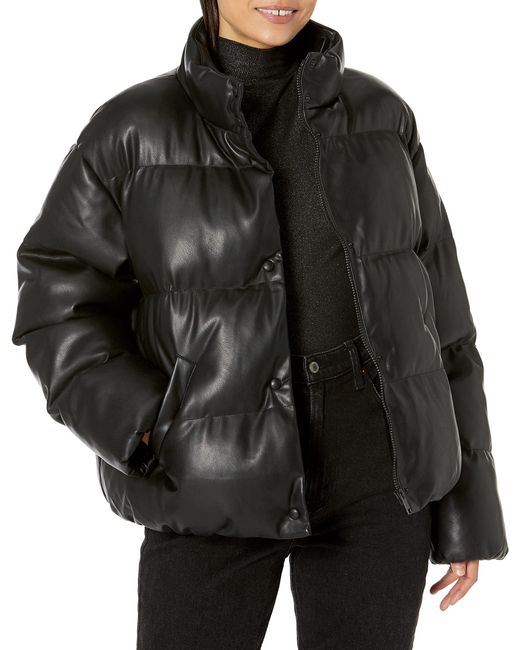 Velvet By Graham & Spencer Black S Ally Faux Leather Puffer Jacket Coat