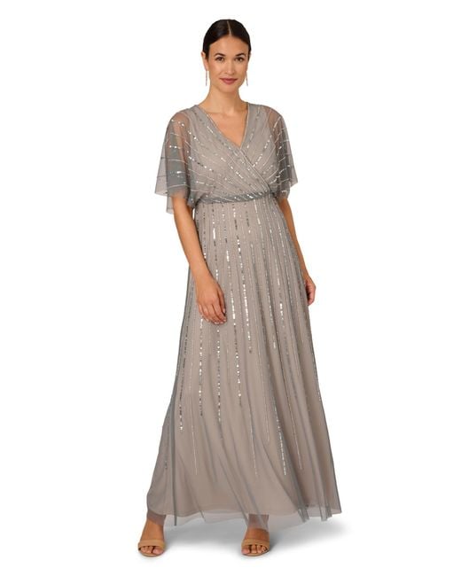 Adrianna Papell Gray Beaded Blouson Gown