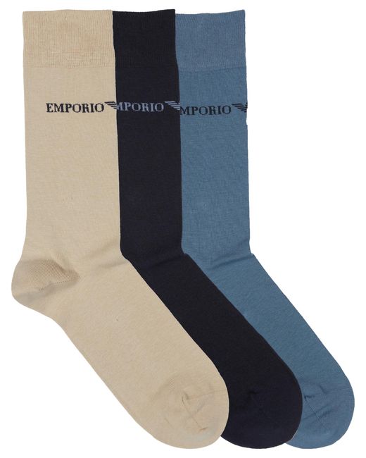 Emporio Armani Blue , 3-pack Short Socks, Marine/nude/avio, One Size for men