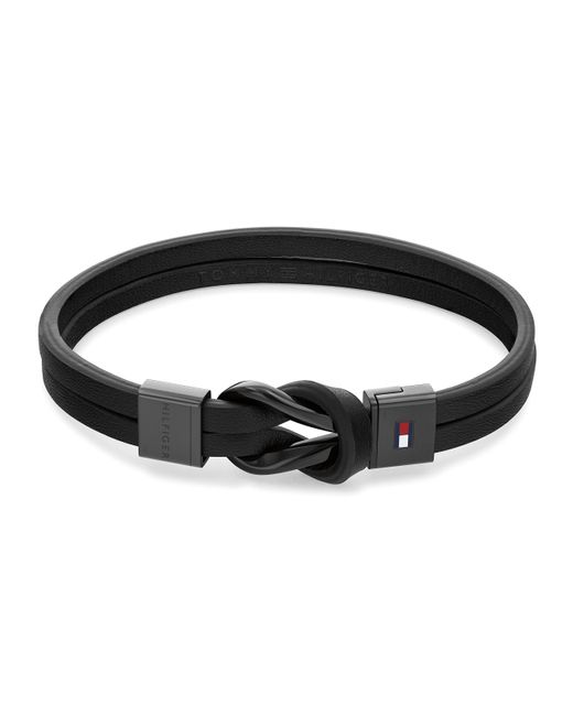 Tommy Hilfiger Jewelry Ionic Plated Black Steel And Black Leather Bracelet for men