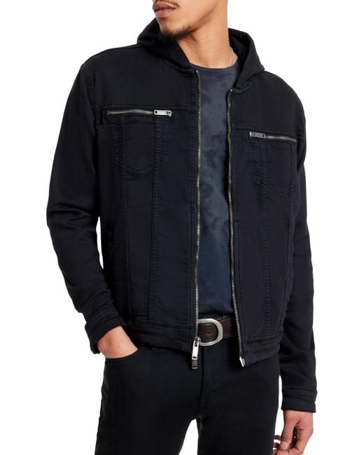 John Varvatos Blue Hooded Jean Jacket O1296s2b Black 1 Md for men