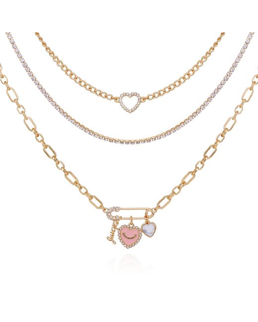 Juicy Couture Metallic Goldtone Pink Heart Layered Necklace For