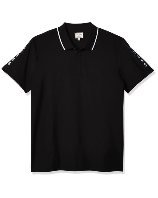 Guess Cotton Paul Logo Tape Pique Polo in Black for Men | Lyst