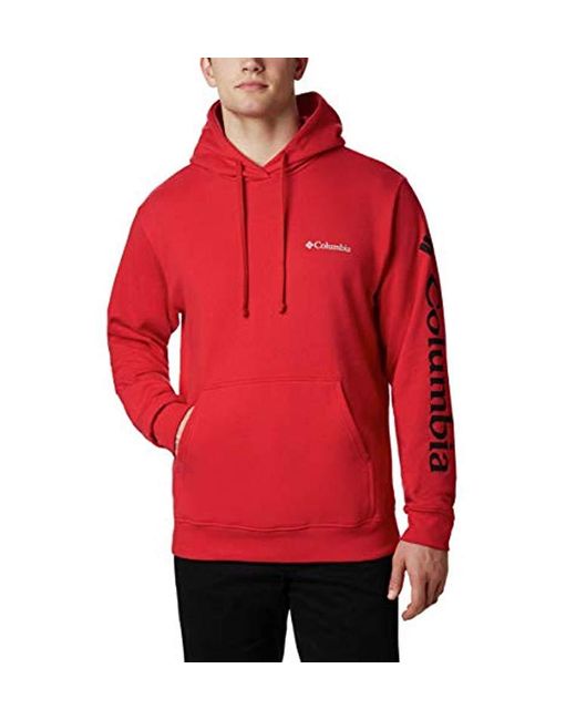 Columbia Red Viewmont Ii Sleeve Graphic Hoodie Hiking Shirt for men