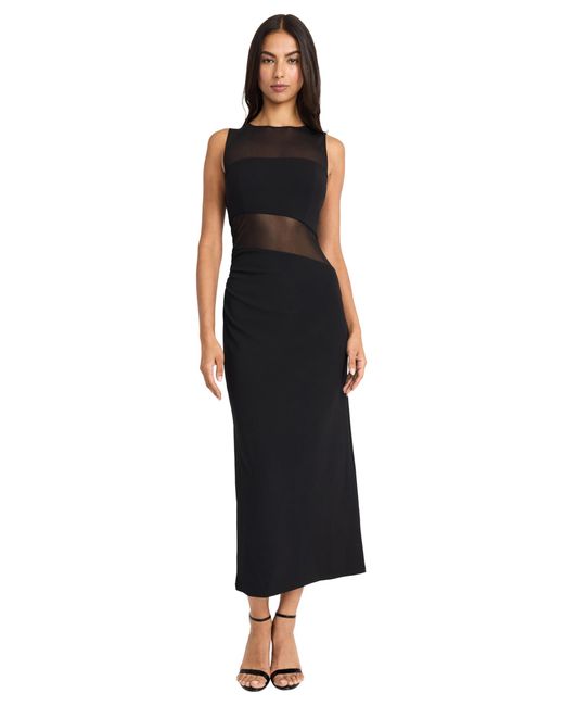 Donna Morgan Black Sleeveless Mesh Panel Maxi Gown-fitted Silhouette With Side Slit-elegant Formal Dress
