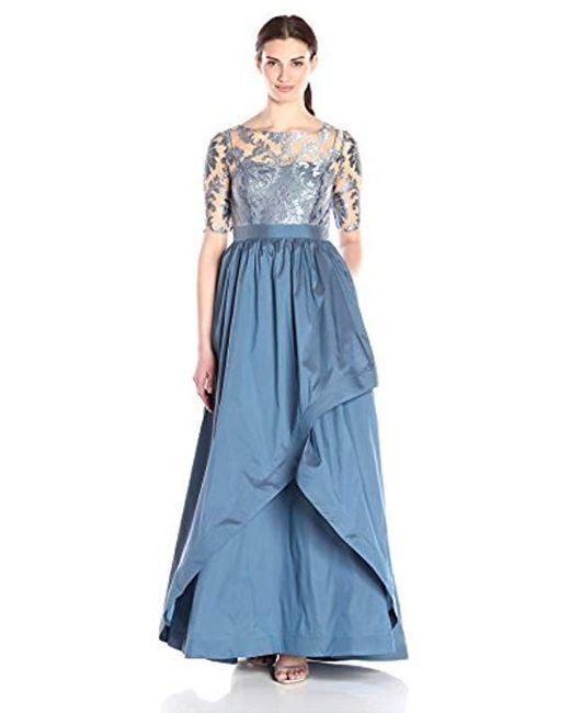 Adrianna Papell Embellished Illusion Long A line Gown in Blue Lyst