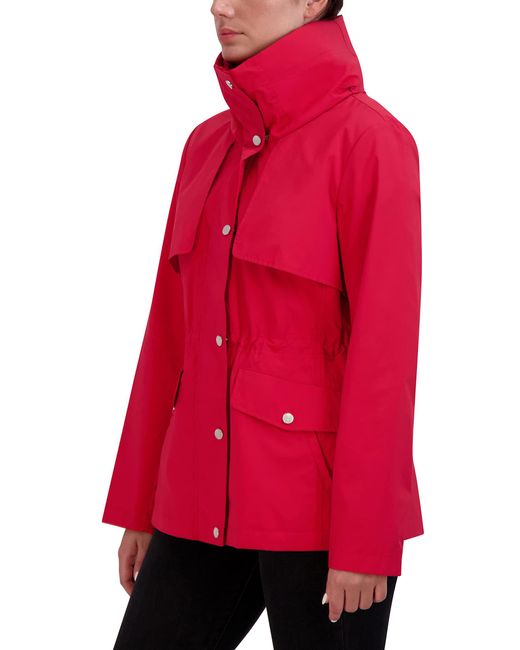 Cole Haan Red Short Packable Rain Jacket
