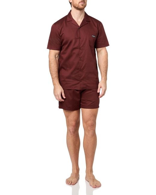 Emporio Armani Red Logo Label Woven Cotton Pajama Set for men