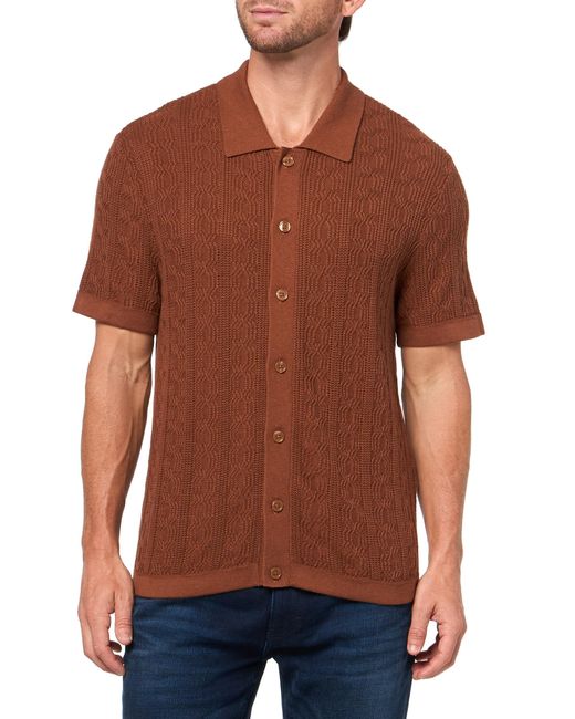 Lucky Brand Brown Short Sleeve Button Down Sweater for men