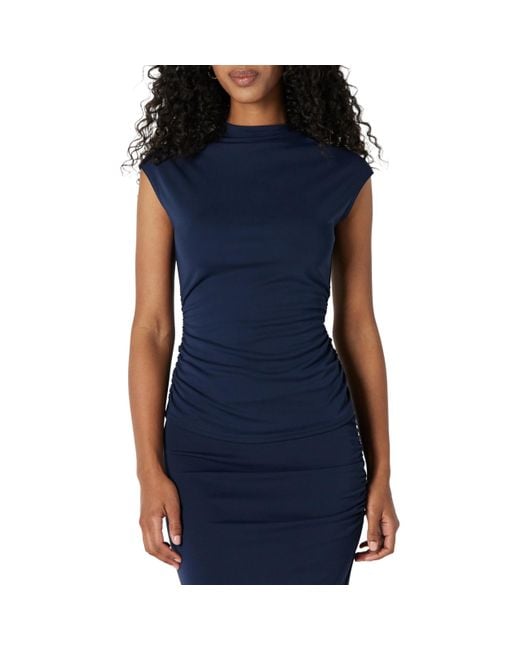 Amazon Essentials Blue Slim-fit Extended-sleeve Ruched Matte Jersey Top