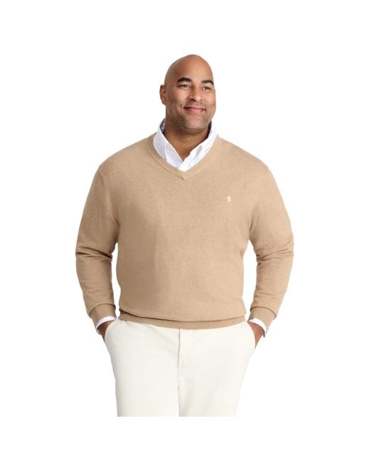 Izod Natural Big And Tall Premium Essentials Solid V-neck Sweater for men