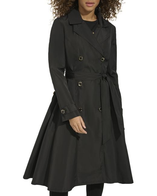 Karl Lagerfeld Black Paris Long Flared Belted Trench Coat