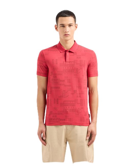 Emporio Armani Red A | X Armani Exchange Regular Fit Printed All Over Logo Pique Polo for men