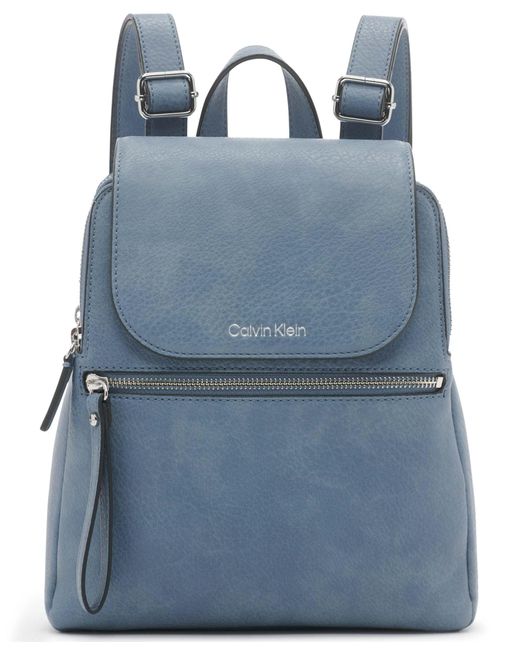 Calvin Klein Leather Reyna Novelty Key Item Flap Backpack in Flint ...