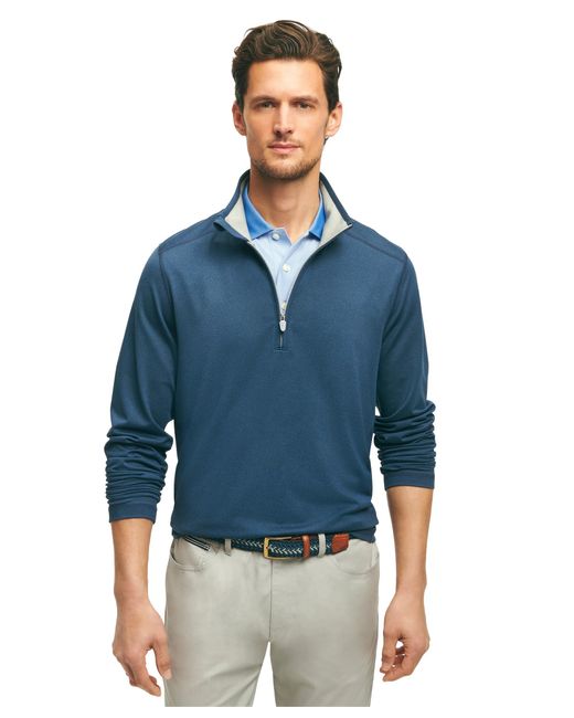 Brooks Brothers Blue Regular Fit Performance Stretch Long Sleeve Golf Half-zip Sweater for men