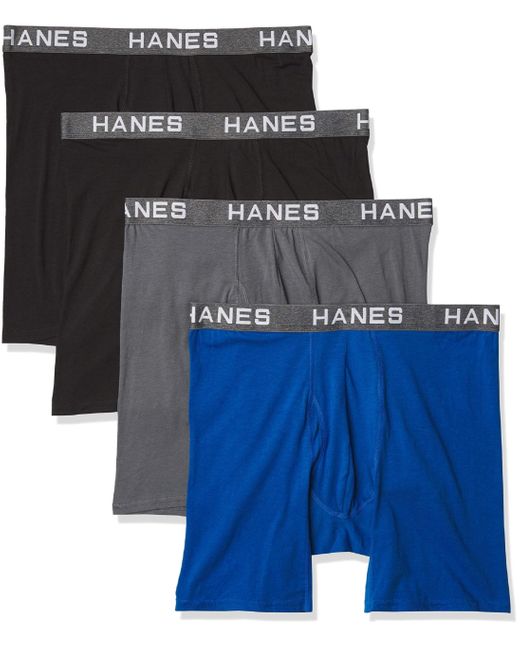 Hanes Blue Ultimate Mens Comfort Flex Fit Ultra Soft Cotton Modal Blend 4-pack Boxer Briefs for men