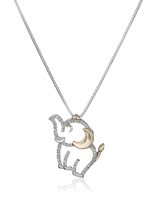 Amazon Essentials White Sterling Silver And 14k Rose Gold Diamond Elephant Pendant Necklace