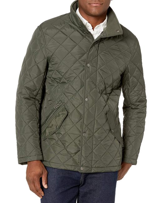 Cole Haan Green Nylon Quilted Barn Jacket With Knit Collar for men