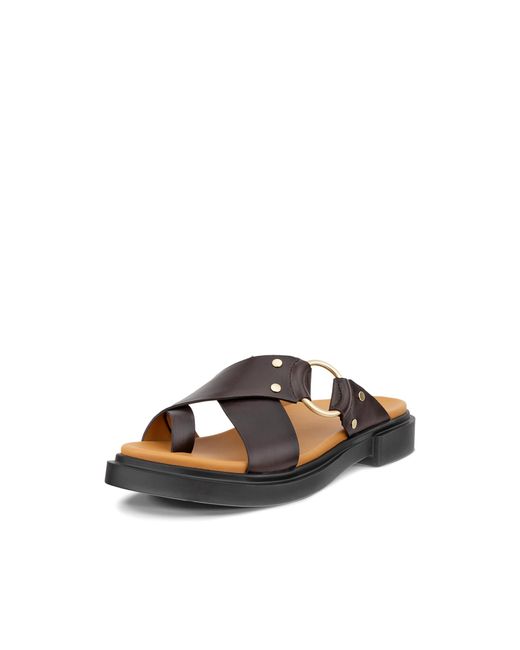 Ecco Brown Seoul Toe Post Ring Ornament Slide Sandal