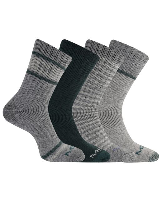 Merrell Gray And- Thermal Hiking Crew Socks-4 Pair Pack- Arch Support Band And Wool Blend