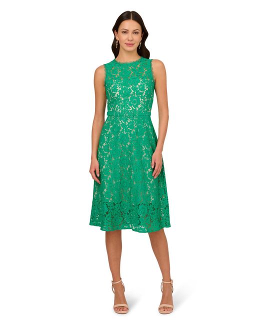 Adrianna Papell Green Lace Midi Dress