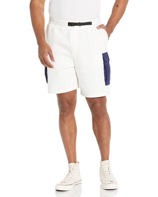Emporio Armani White A|x Armani Exchange Mens Nylon Logo Cargo Pocket Knit Shorts for men
