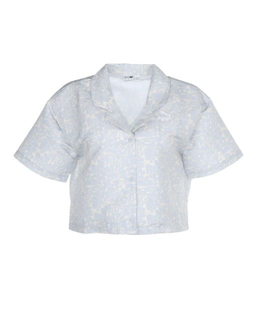 PUMA Blue Cropped Floral Short Sleeve Twill Shirt