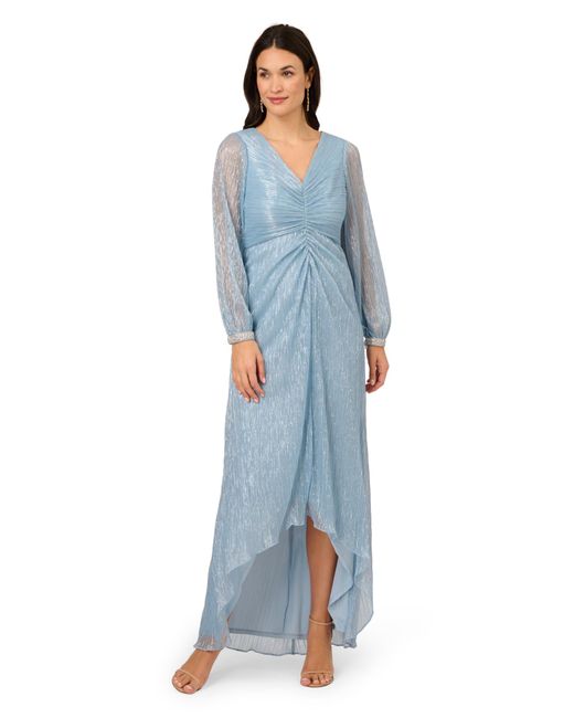 Adrianna Papell Blue Crinkle Metallic Gown