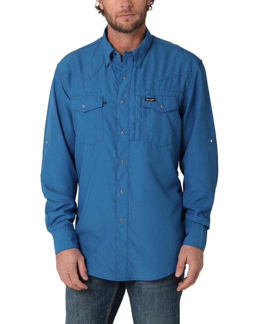 Wrangler Blue Performance Classic Fit Snap Shirt for men